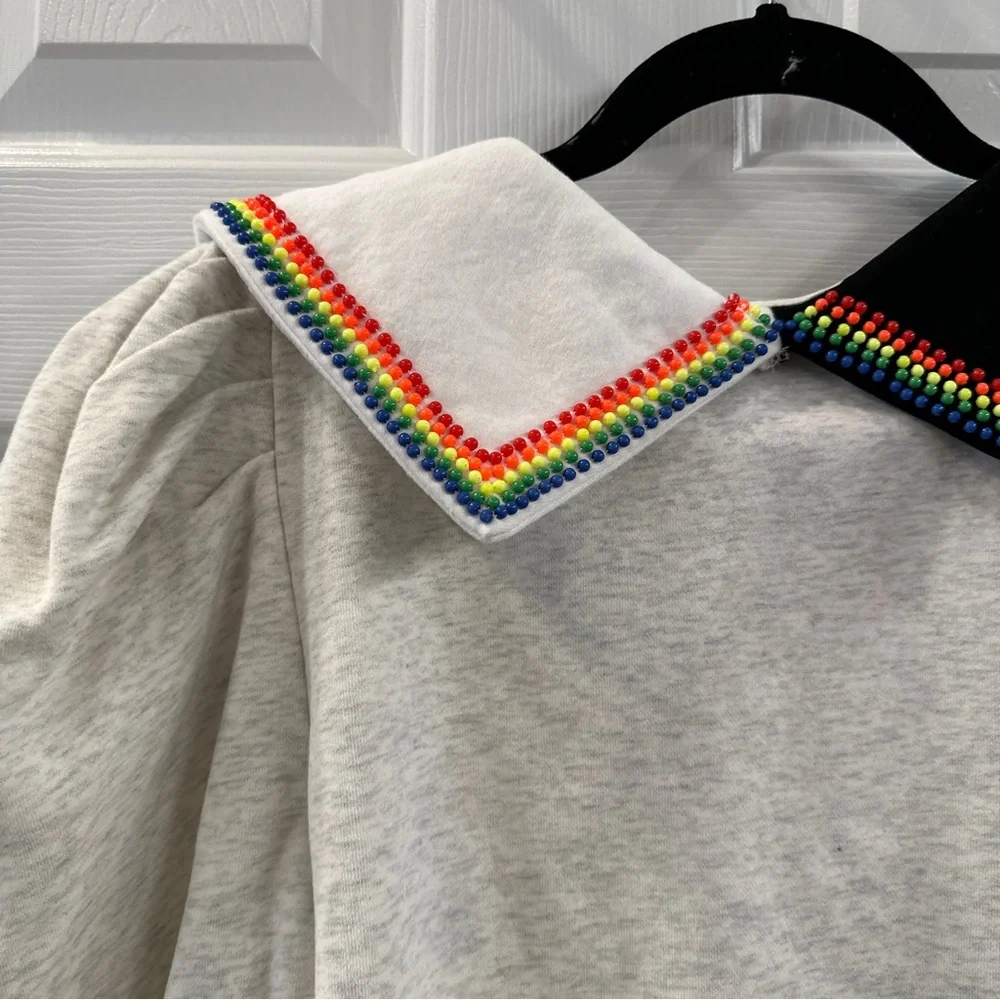 QUEEN OF SPARKLES Black and White Sweatshirt with Rainbow Trim - Picture 8 of 8